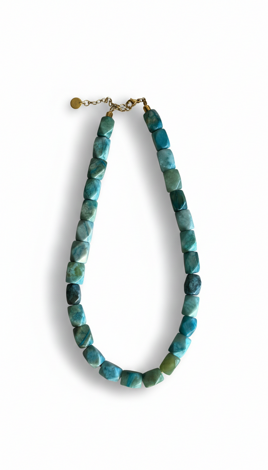 Faceted cube necklace blue lagoon