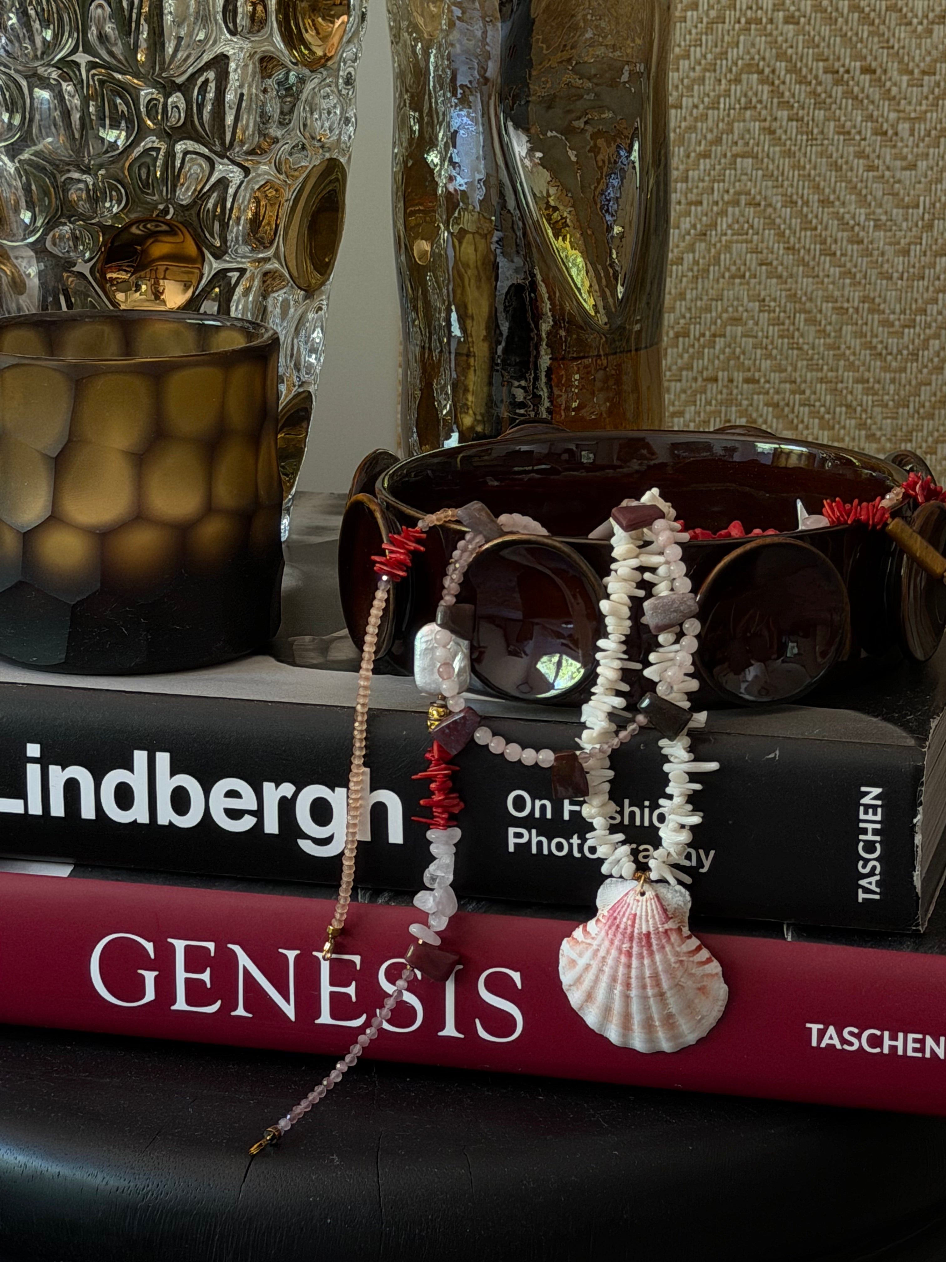 Red coral with pearl necklace