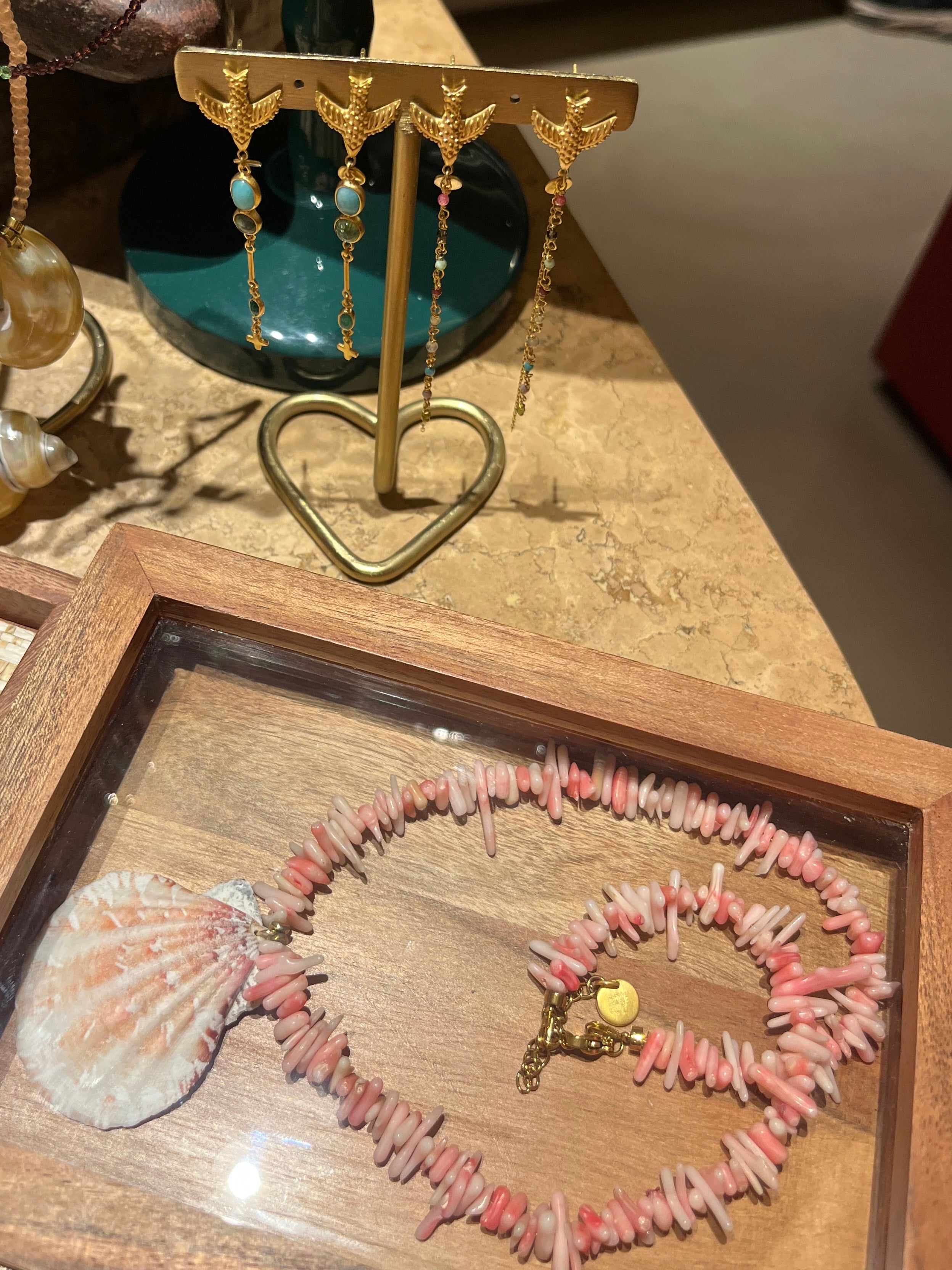 Pink coral with sea shell necklace