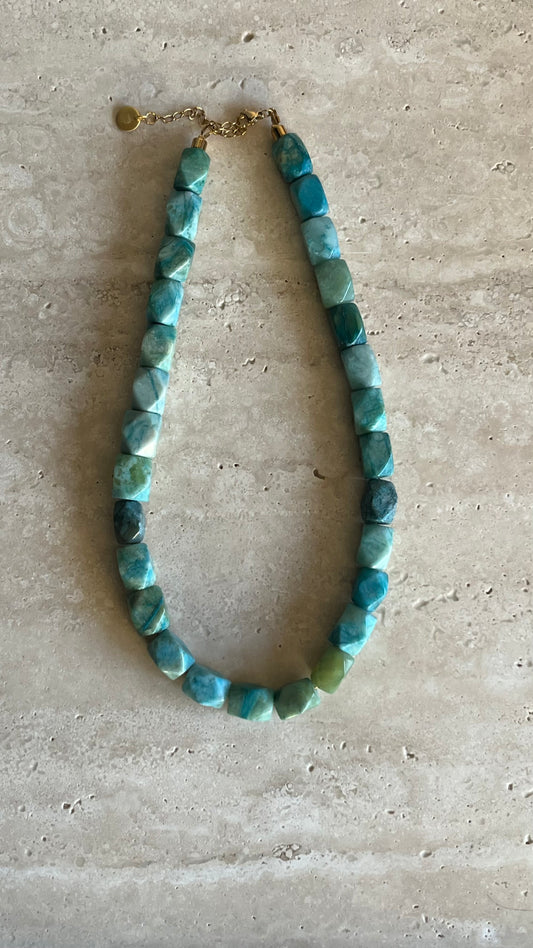 Faceted cube necklace blue lagoon