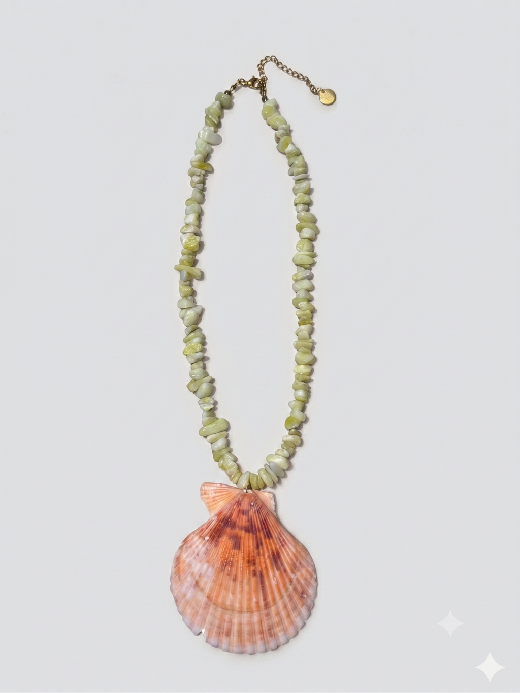 Green orange sea shell necklace