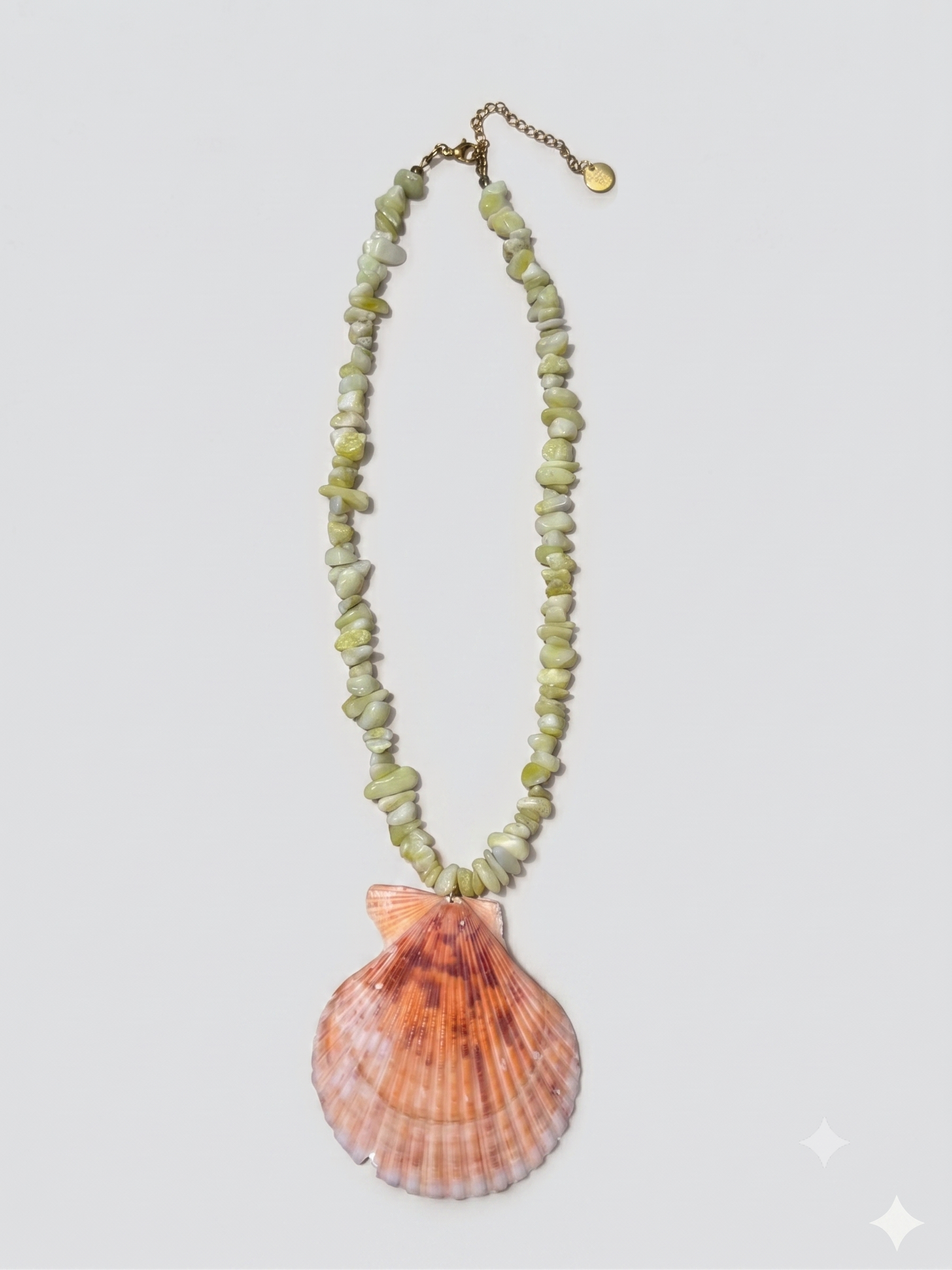 Green orange sea shell necklace