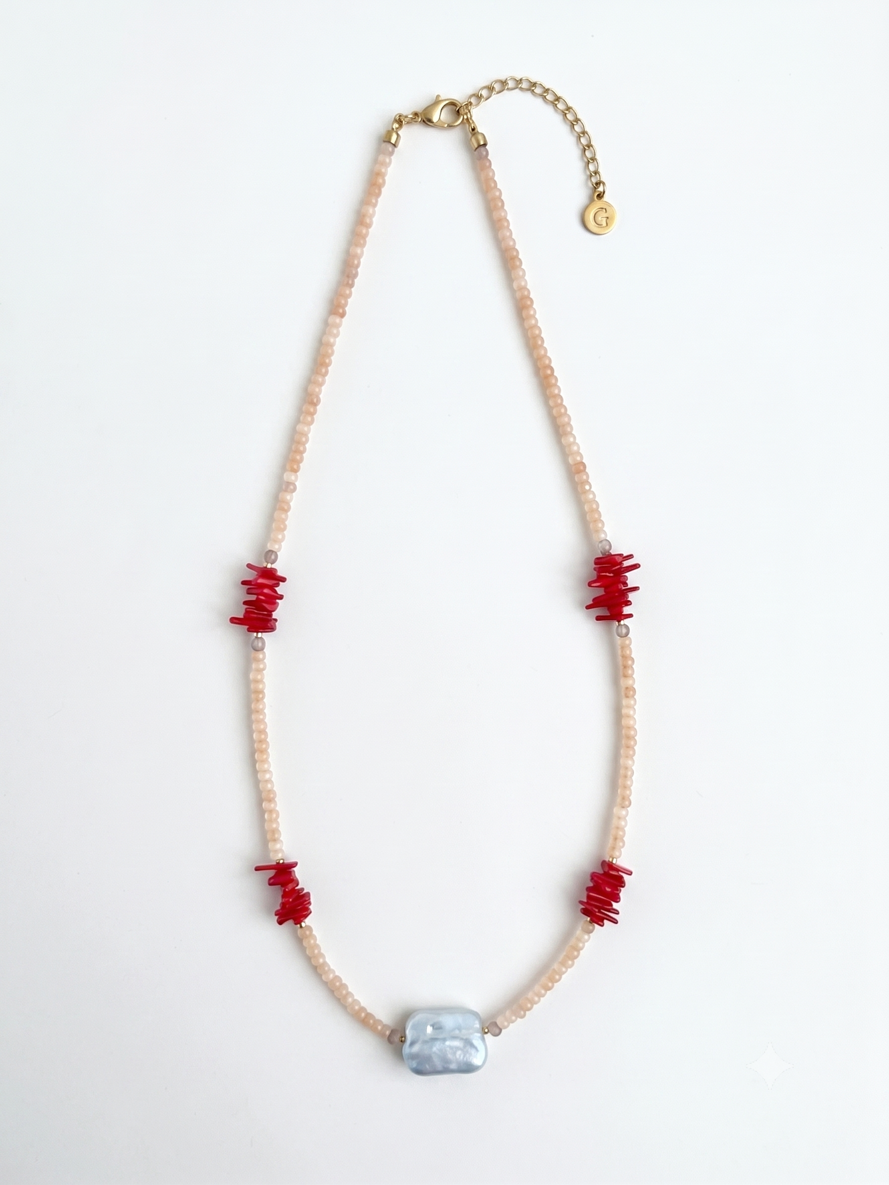 Red coral with pearl necklace