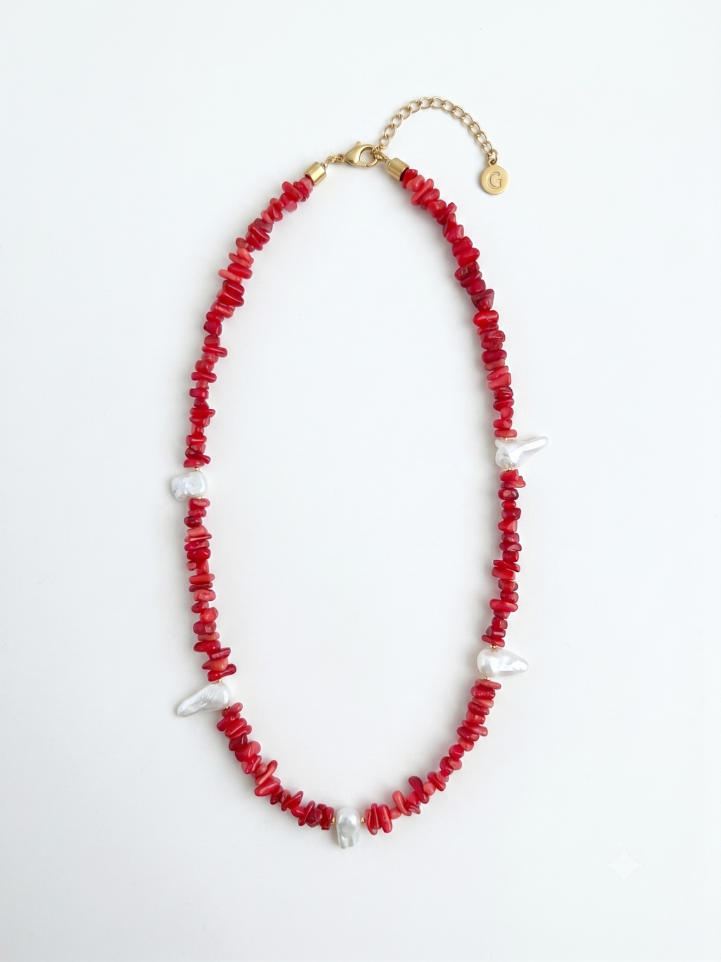 Coral pearl necklace red