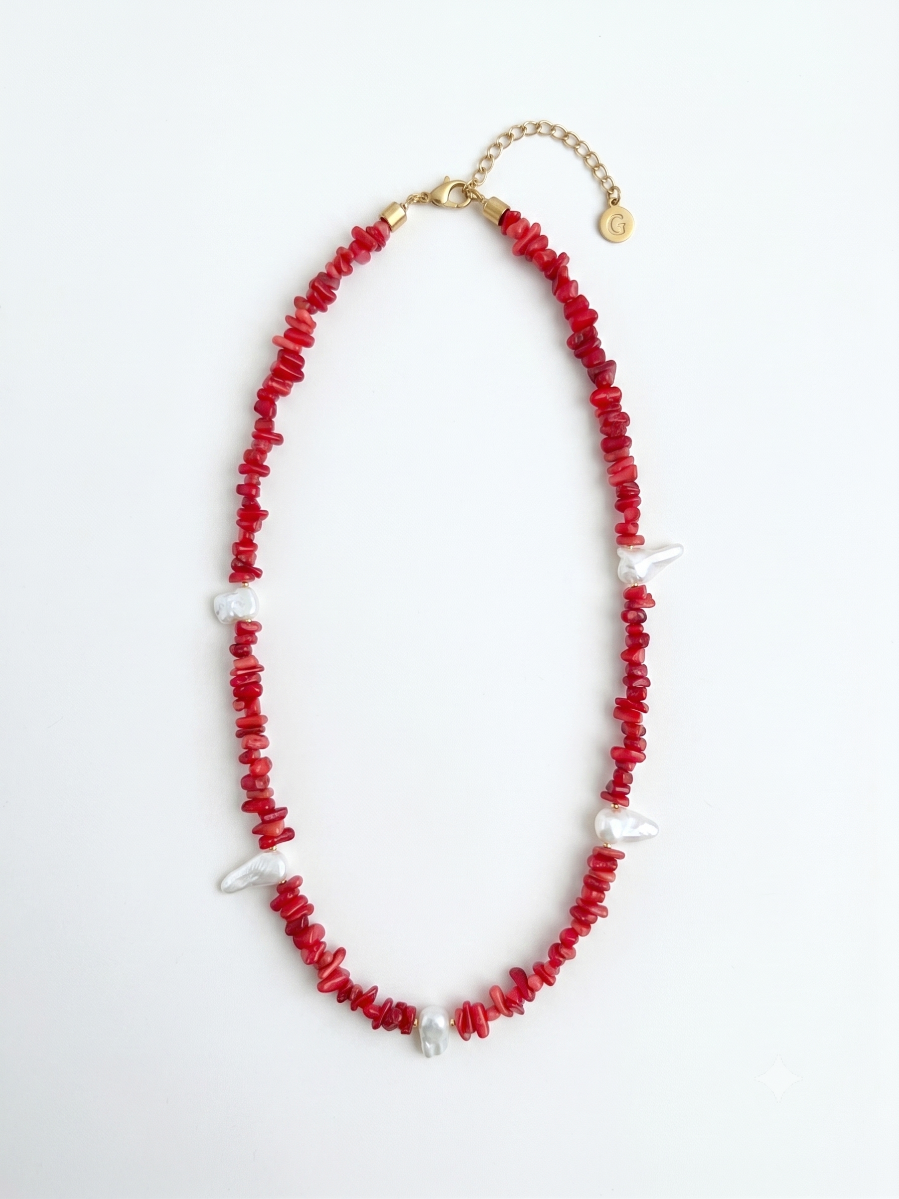 Coral pearl necklace red